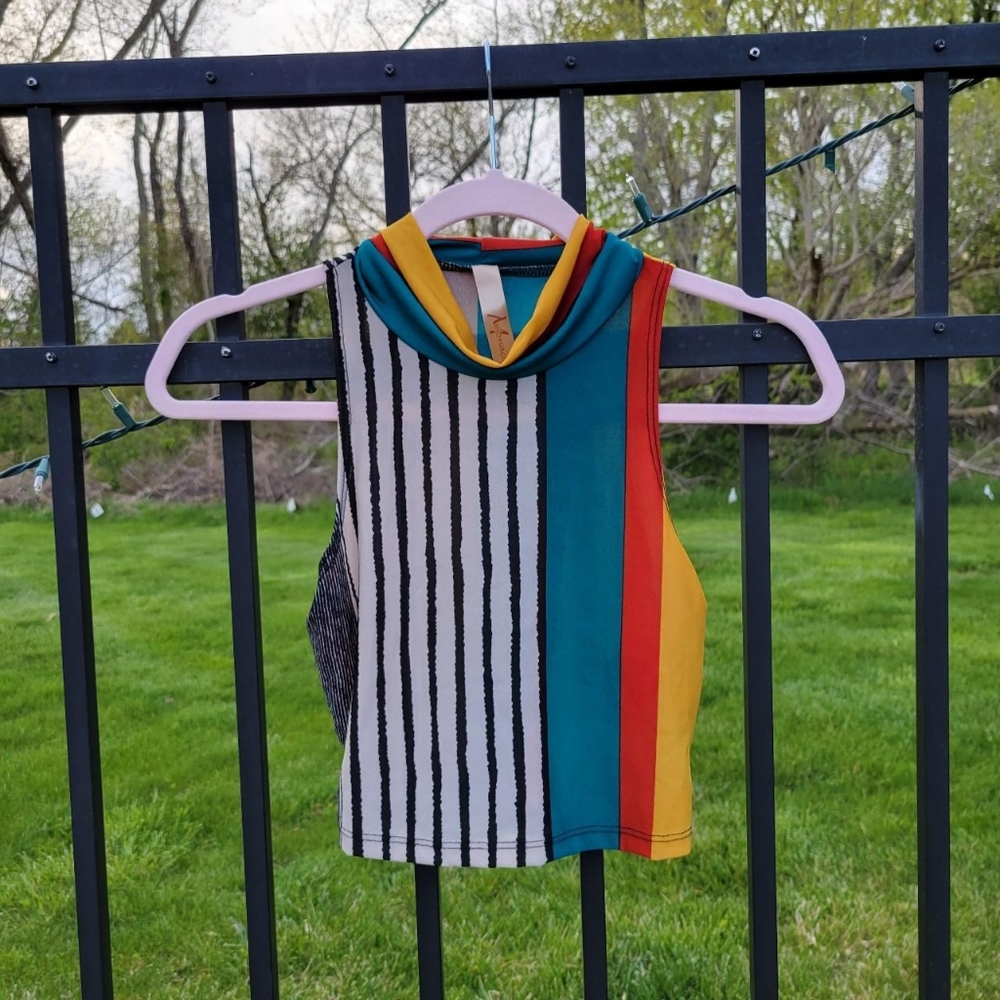 Multi colored mock neck crop top